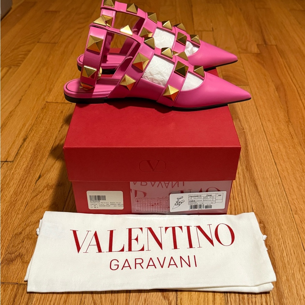 Valentino Garavani Pink Heels with Gold Studs